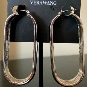 VERA WANG Mod/Contemporary Shiny Silver Bold Long Oval 2.75" Hoop Earrings**NEW!